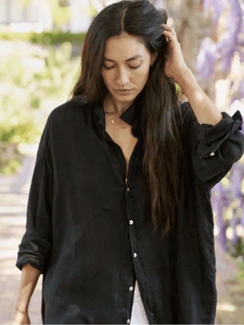 Sz3/M Frank & Eileen Grayson the Hero Black Button-Down Linen Shirt